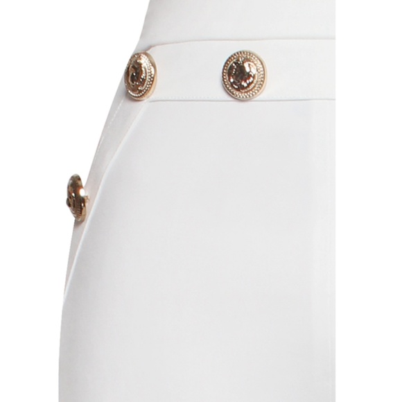 Fiona Gold Button Detail High Waist Pants White - Picture 5 of 7
